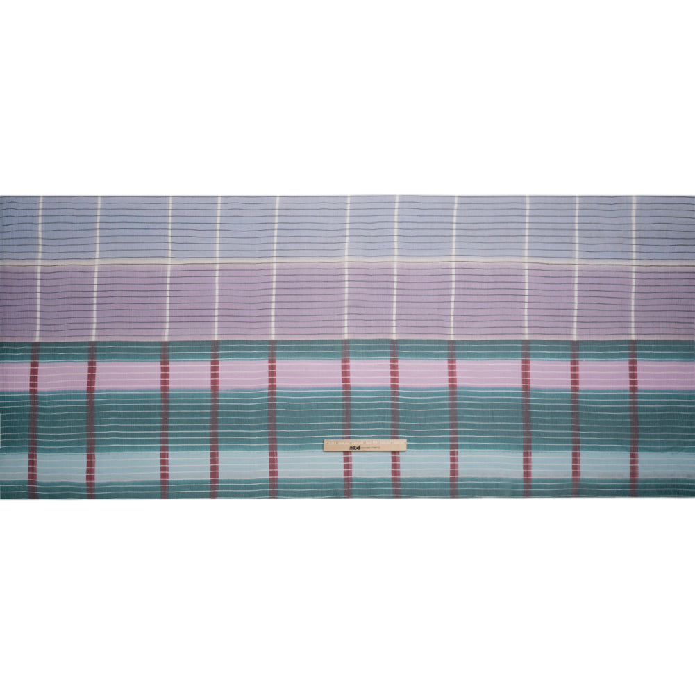 Teal, Lavender and Burgundy Stripes and Rectangles Crinkled Chiffon Panel