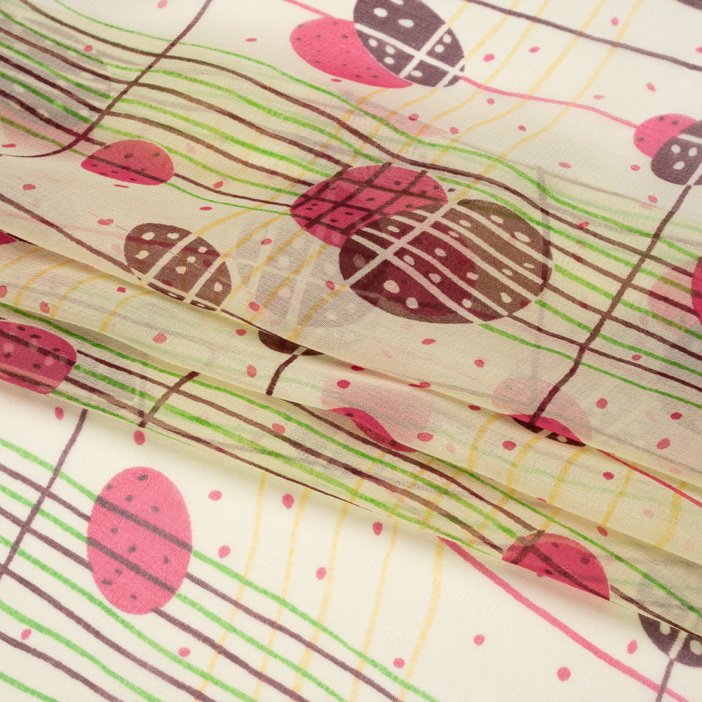Pale Yellow, Berry Red and Brown Baked Goods Grid Silk Chiffon