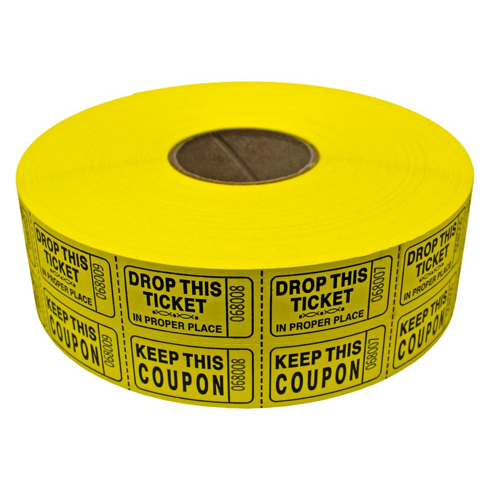 Double Roll Raffle Tickets – Coupon Tickets (2000/Roll) – Available in 8 Colors: Red, Blue, Green, Yellow, Orange, Purple, Pink & White