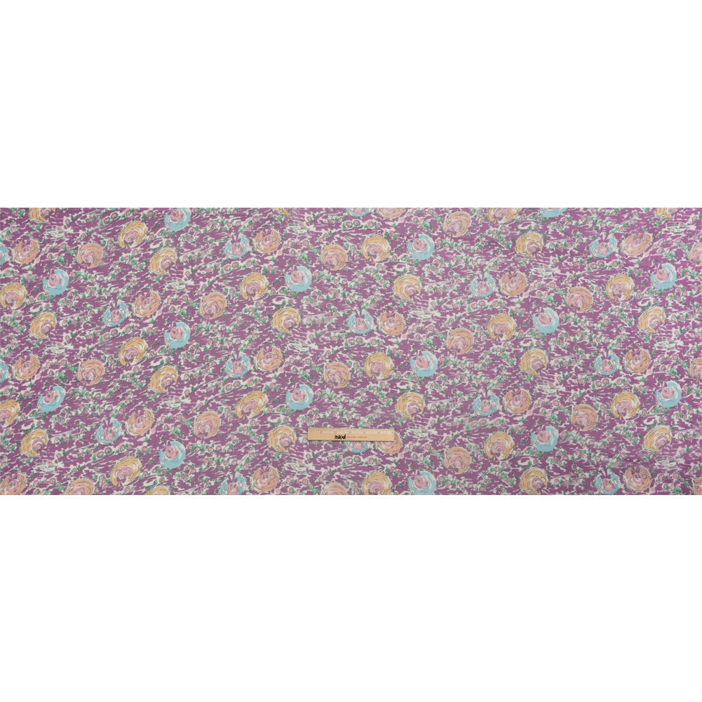 Plum, Beige and Sky Blue Garden Frolick Crinkled Silk Chiffon