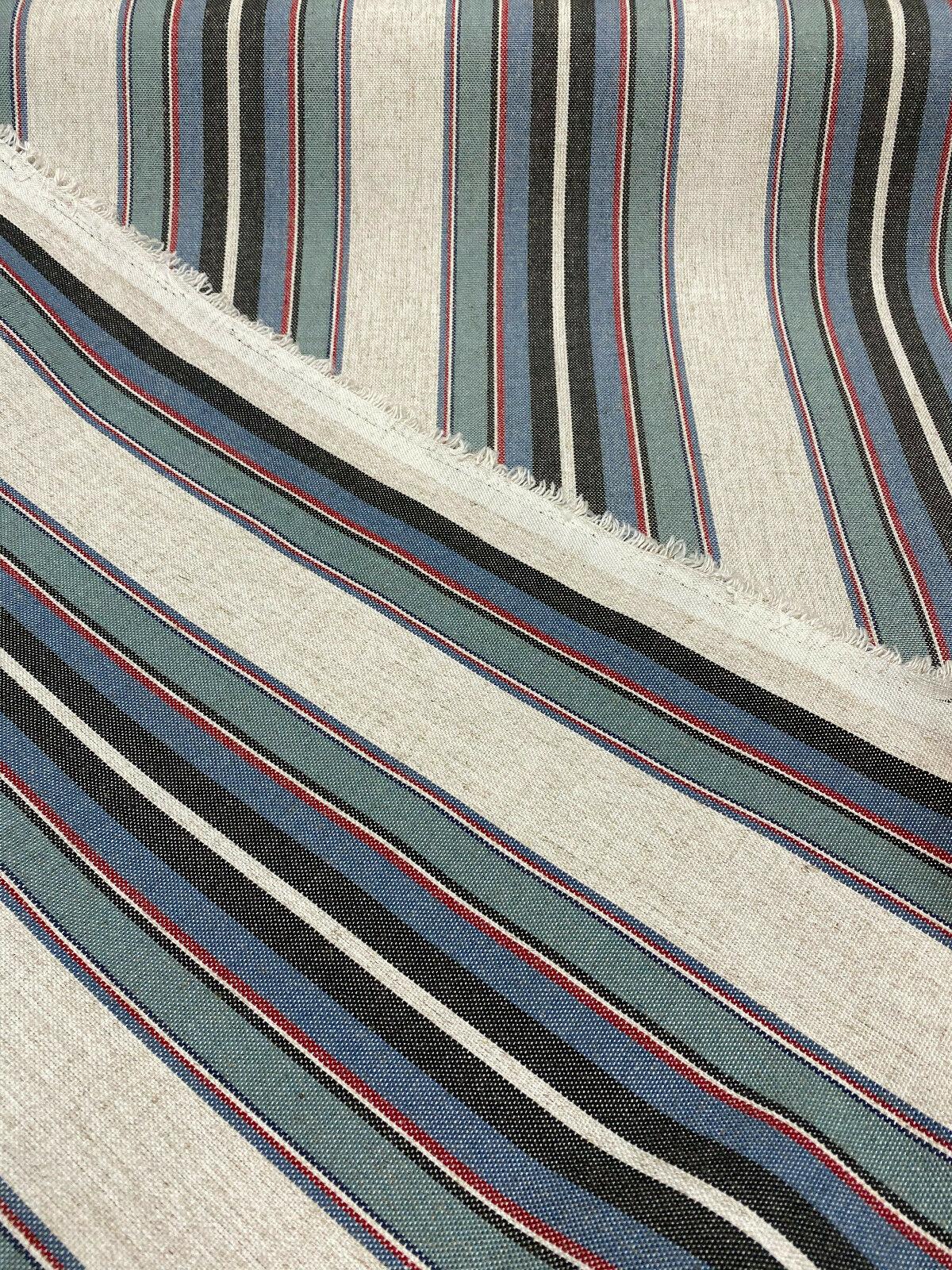 PK Lifestyle Yucatan Stripe Linen Blend Fabric - Marina Blue, Yarn Dyed Stripes, 54" Width (1 Yard)
