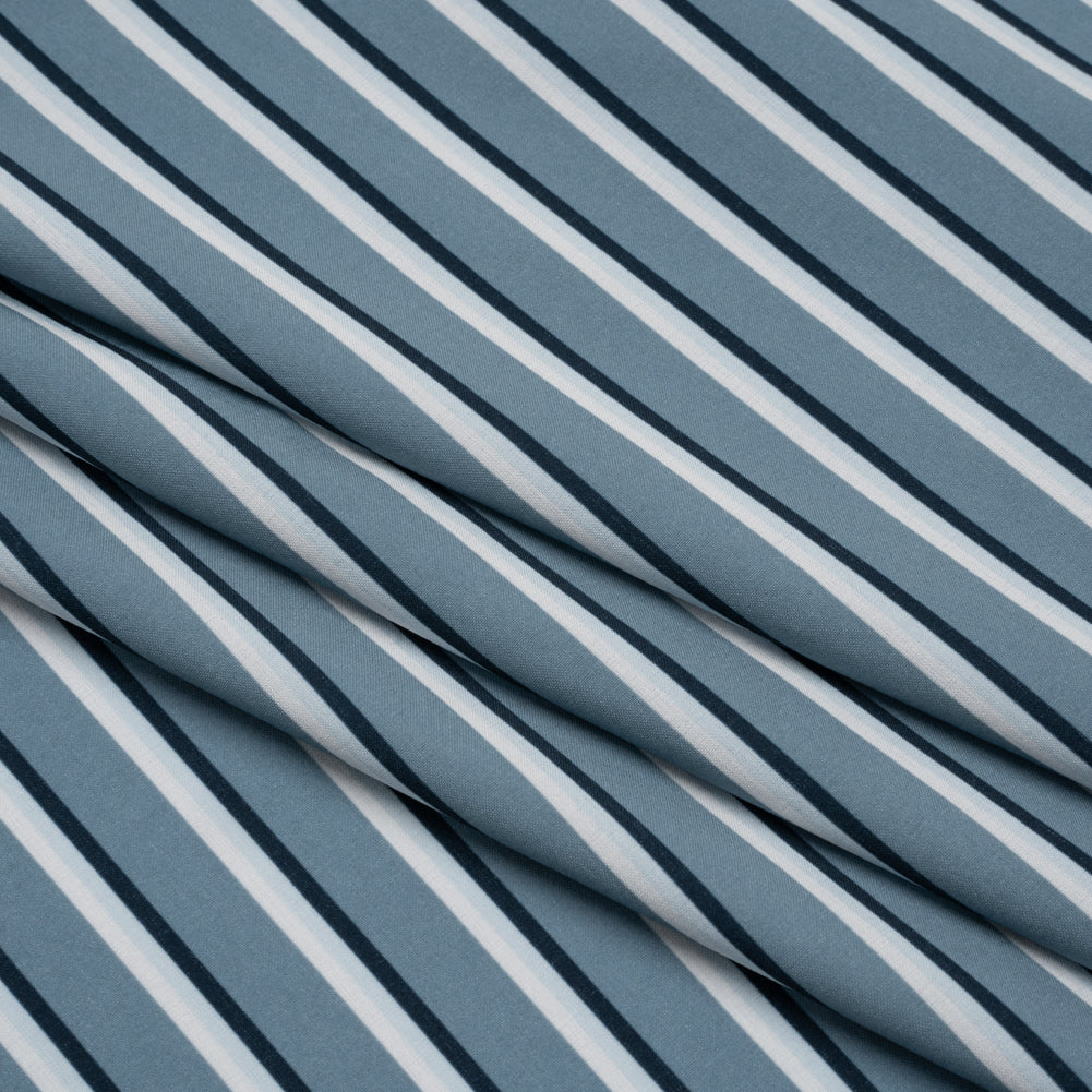 Stretch Polyester Woven - Powder Blue and Gray Shadow Stripes
