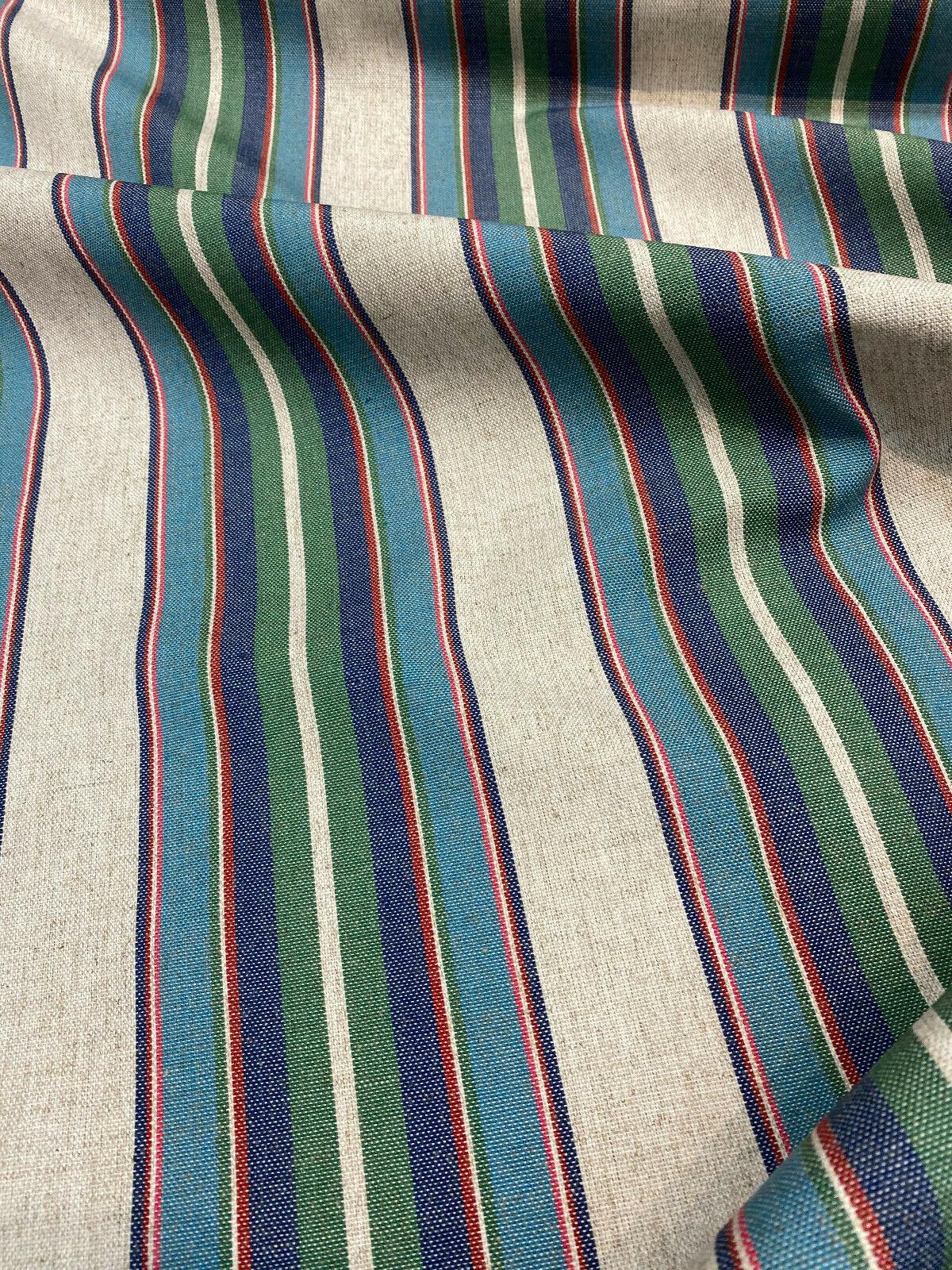 PK Lifestyle Yucatan Stripe Linen Fabric - Cancun Green Blue Stripe, 54" Width (1 Yard)