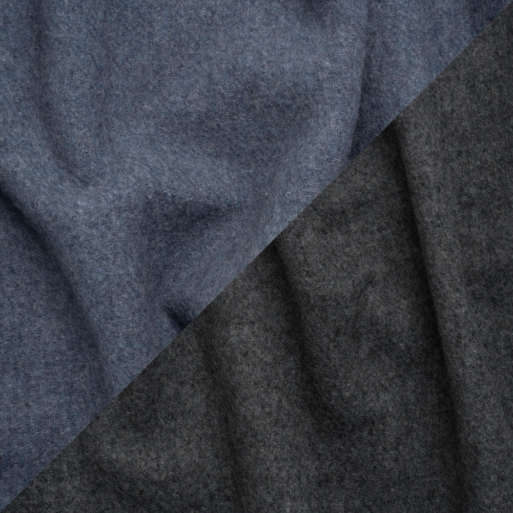 Italian Blue and Gray Brushed Wool and Polyester Double Cloth Coating