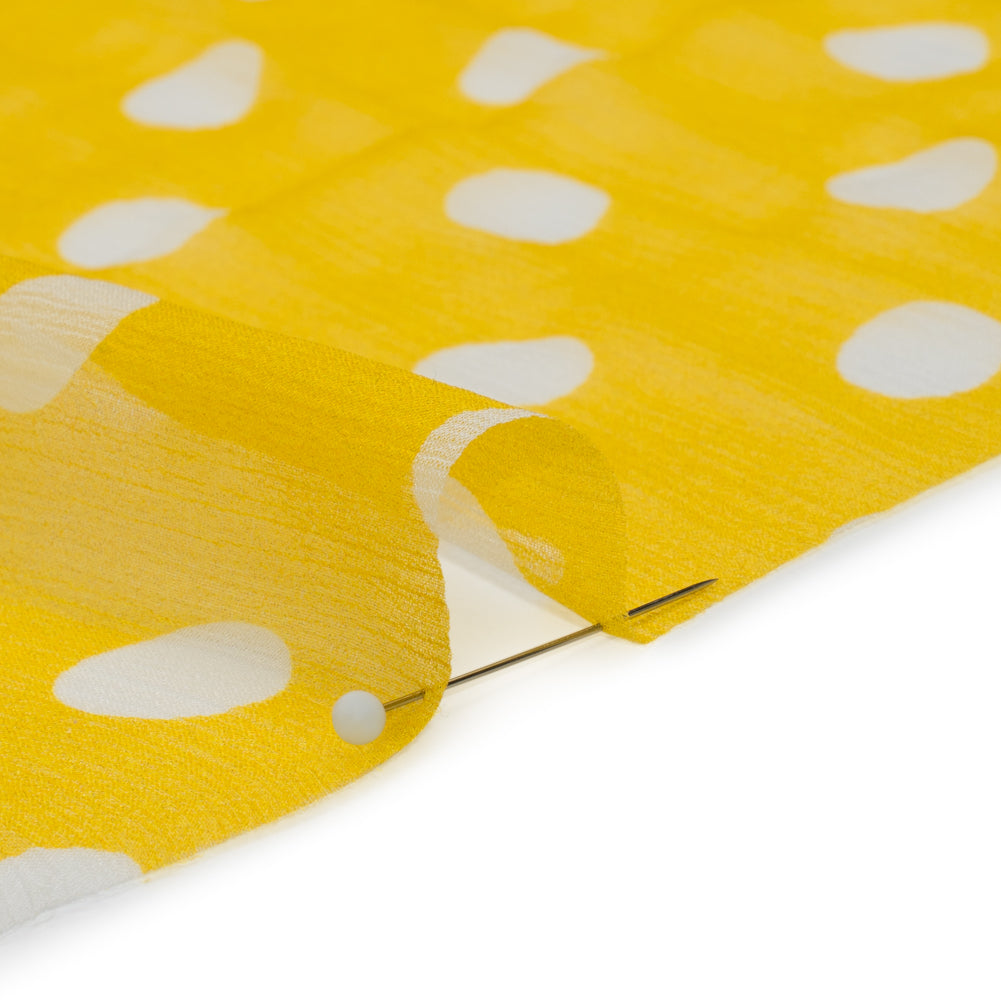 Famous Australian Designer Yellow and White Polka Dot Crinkled Silk Chiffon