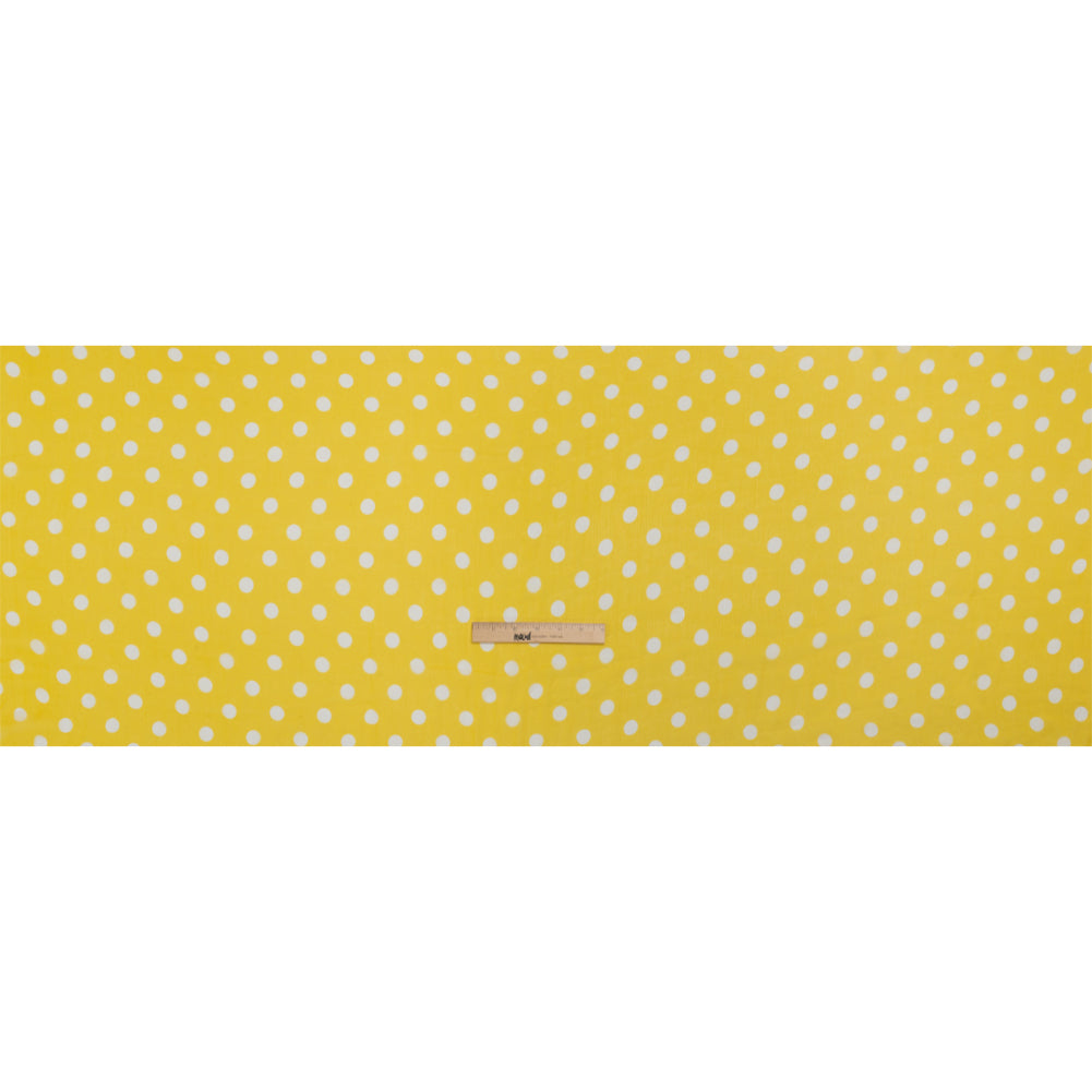 Famous Australian Designer Yellow and White Polka Dot Crinkled Silk Chiffon