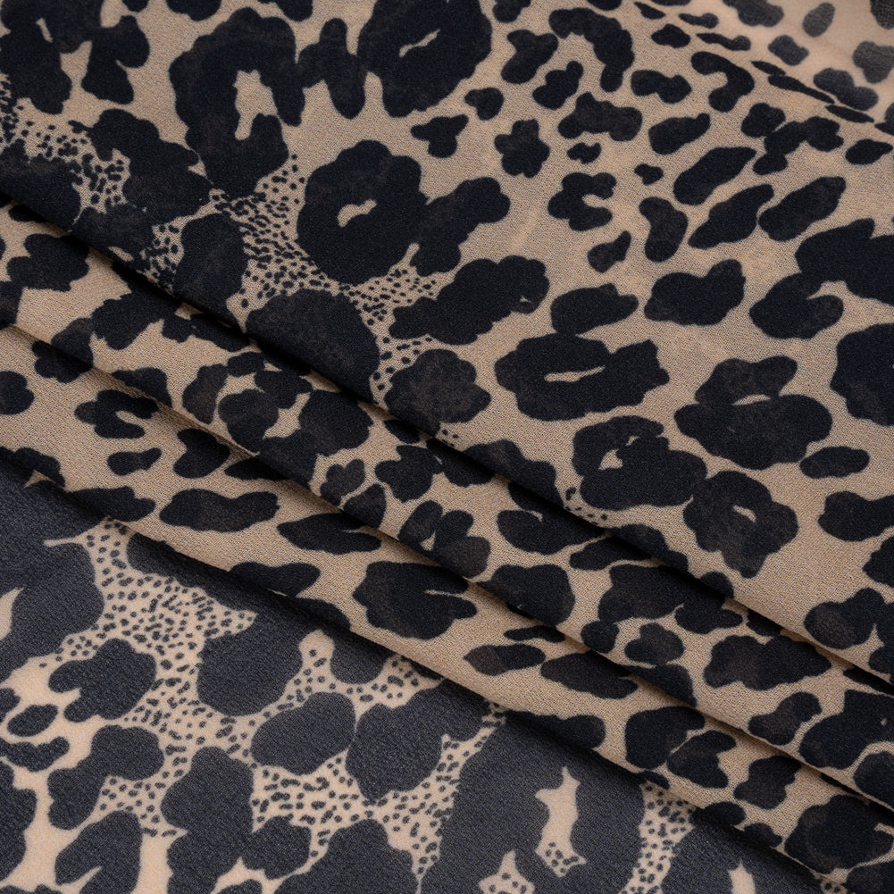 Famous Australian Designer Beige and Black Animal Spots Viscose Georgette