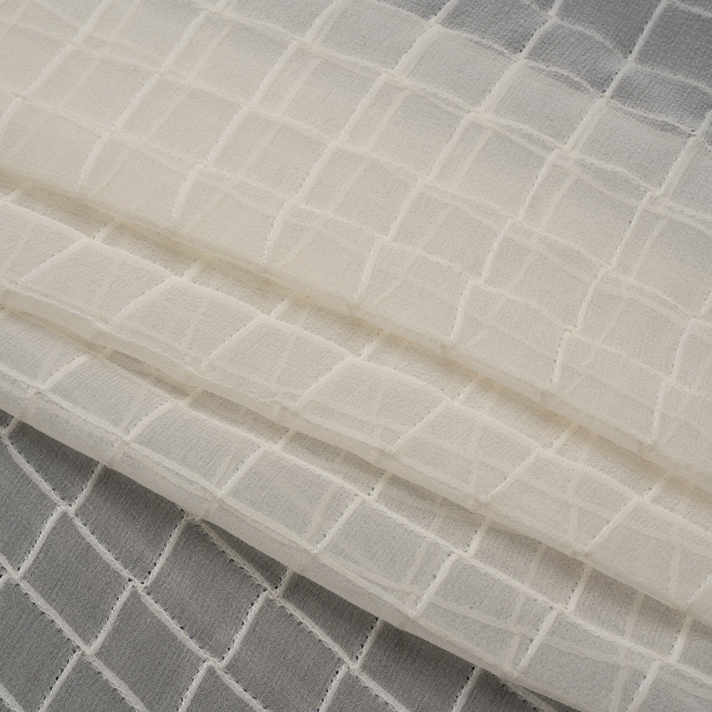 Famous Australian Designer Cream Pintuck Grid Silk Georgette