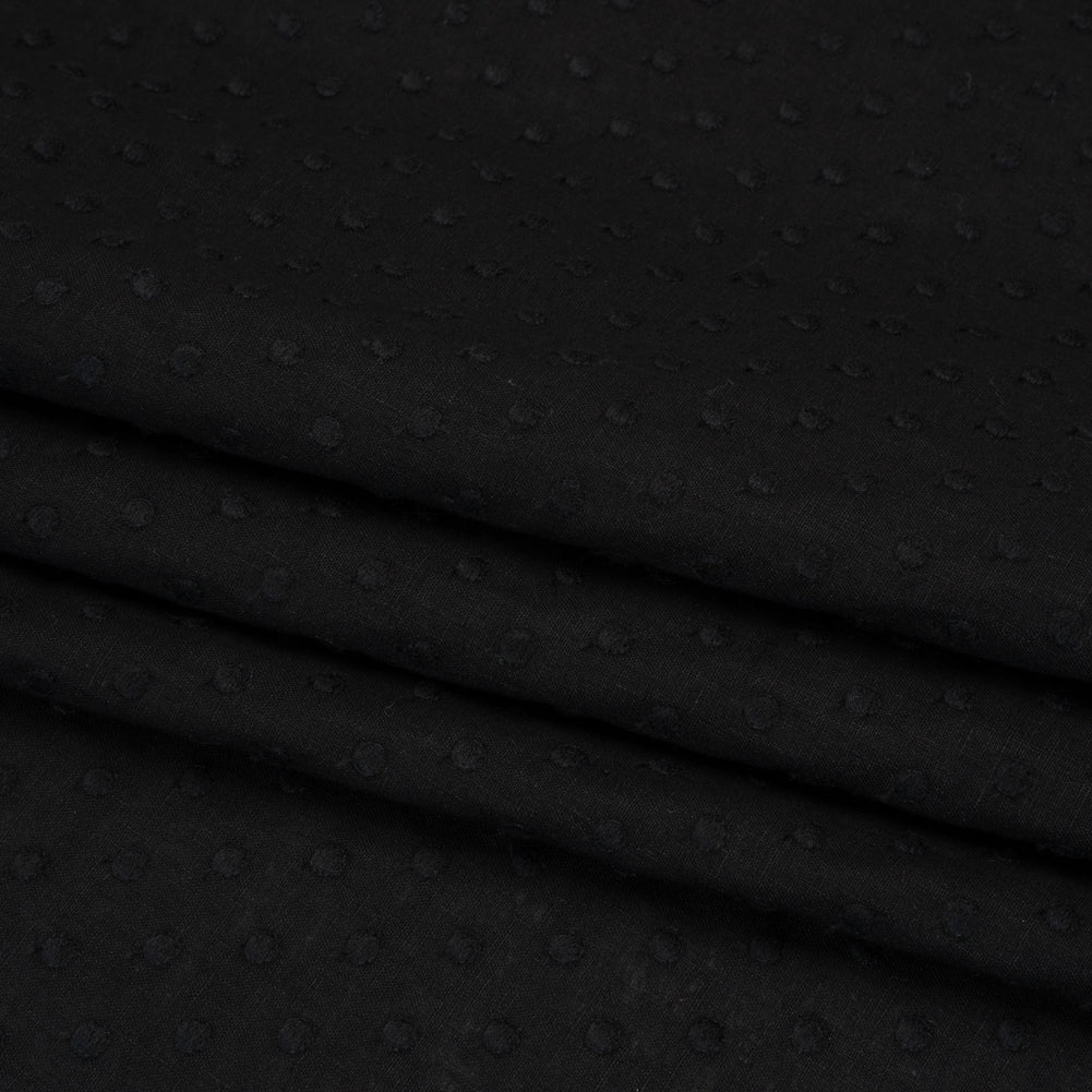 Famous Australian Designer Black Embroidered Polka Dots LightweightLinen and Cotton Woven