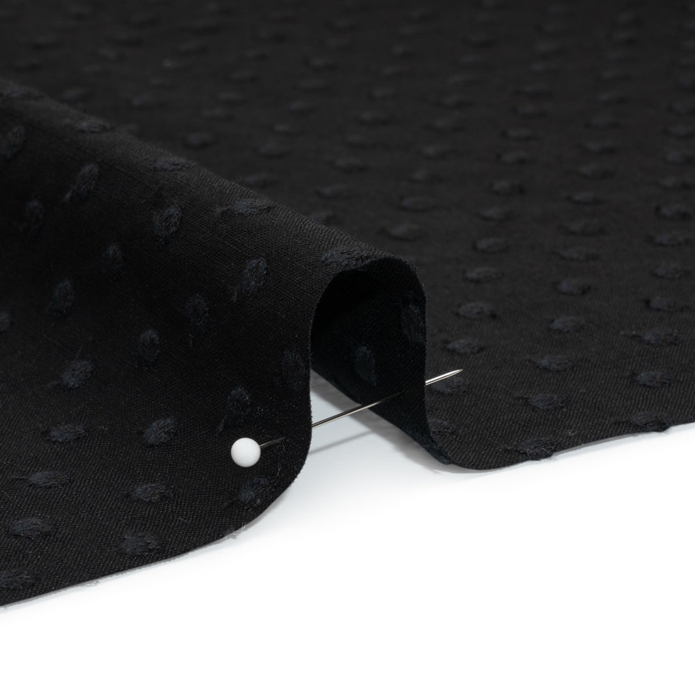 Famous Australian Designer Black Embroidered Polka Dots LightweightLinen and Cotton Woven