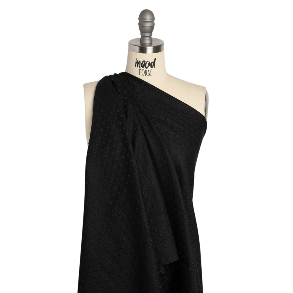 Famous Australian Designer Black Embroidered Polka Dots LightweightLinen and Cotton Woven