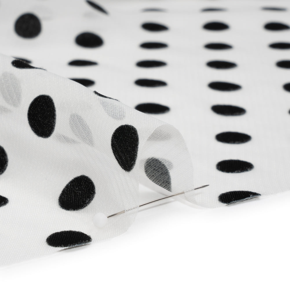 Famous Australian Designer Black and White Burnout Satin Polka Dots Polyester Chiffon