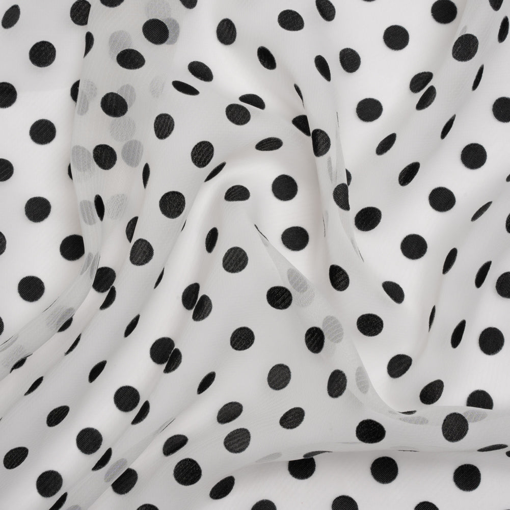 Famous Australian Designer Black and White Burnout Satin Polka Dots Polyester Chiffon