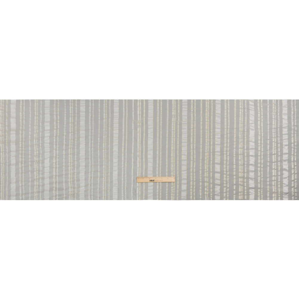 Famous Australian Designer White and Metallic Gold Satin Burnout Stripes Silk Woven
