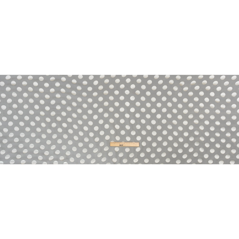 Famous Australian Designer Cream Burnout Satin Polka Dots Silk and Viscose Georgette