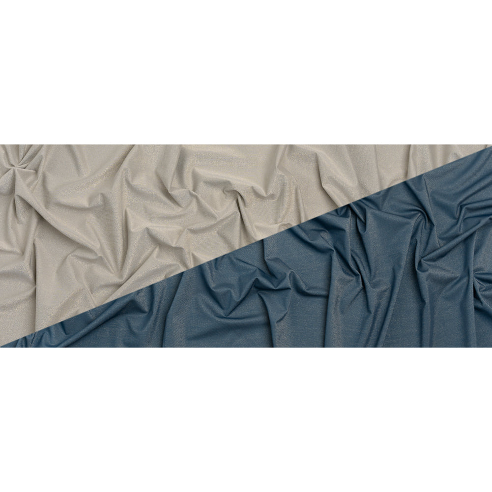 Famous Australian Designer Gray, French Blue and Metallic Gold Double Face Stretch Polyester Tricot