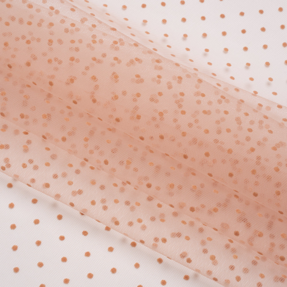 Famous Australian Designer Peach Little Flocked Polka Dots Polyester Tulle