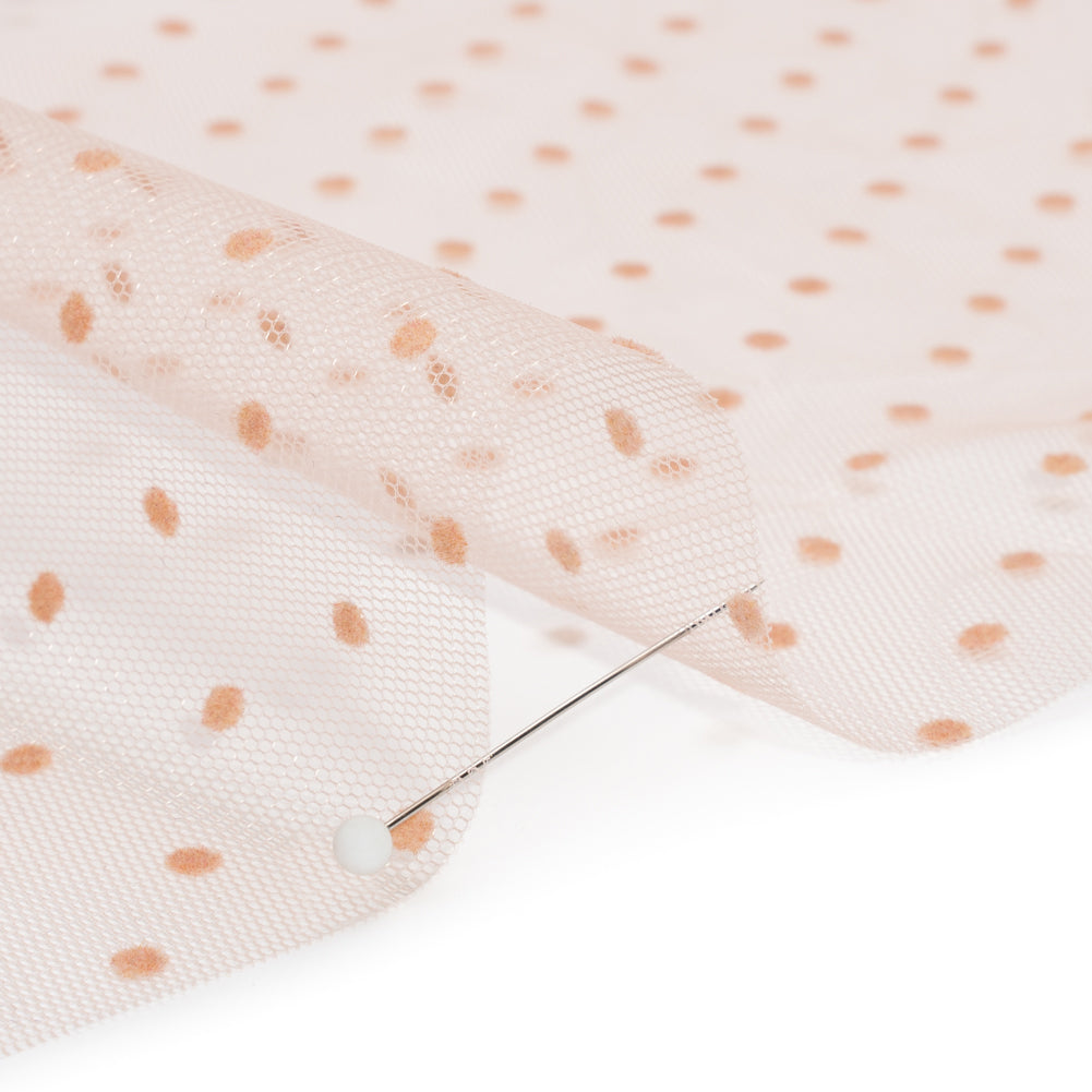 Famous Australian Designer Peach Little Flocked Polka Dots Polyester Tulle