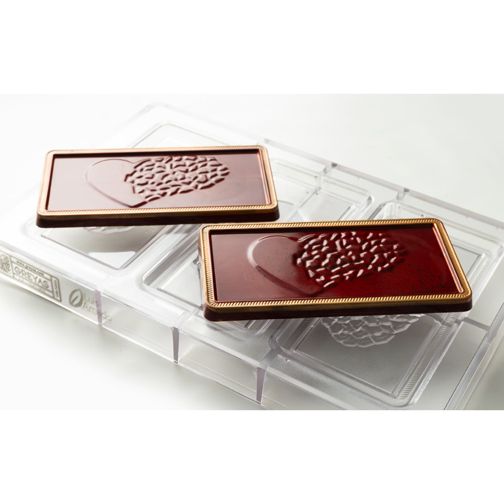 Greyas Polycarbonate Chocolate Mold, Melting Heart Bar by Luis Amado, 3 Cavities