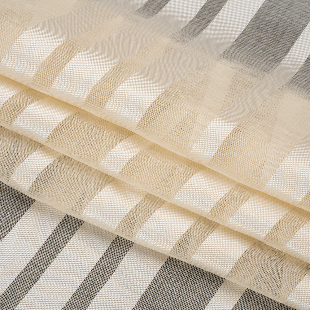Famous Australian Designer Beige Striped Polyester Burnout Woven