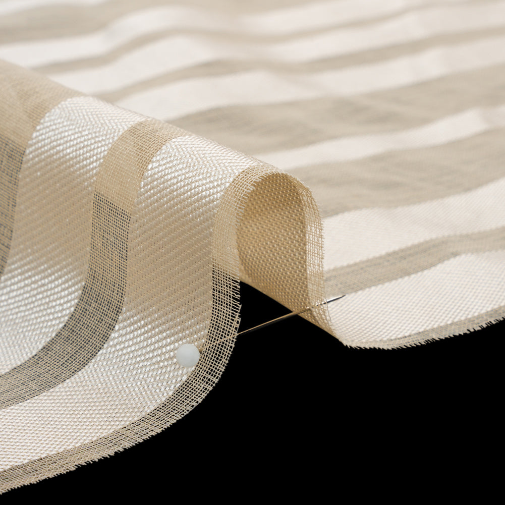 Famous Australian Designer Beige Striped Polyester Burnout Woven