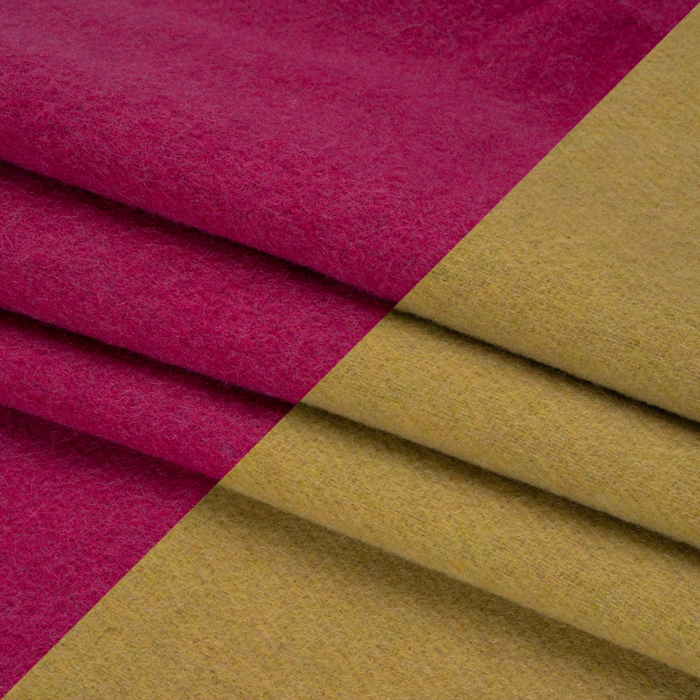 Italian Camel and Fuchsia Brushed Wool and Polyester Double Cloth Coating
