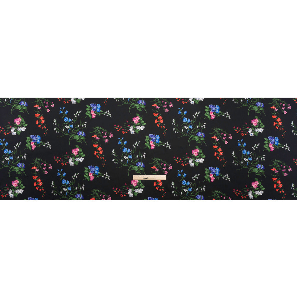 Carolina Herrera Italian Black, Red and Blue Floral Polyester Twill