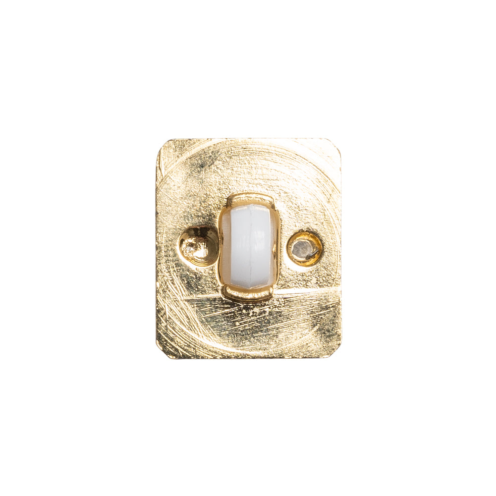 Rectangular Plastic Shank Back Button - White and Metallic Gold Faceted - 30L/19mm
