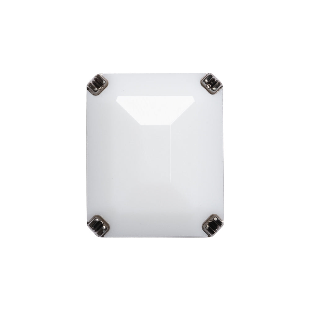Rectangular Plastic Shank Back Button - White and Metallic Silver Faceted - 36L/23mm