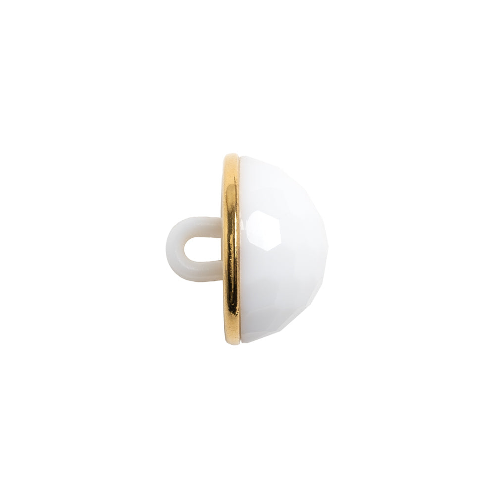 Domed Plastic Shank Back Button - White and Metallic Gold Faceted - 24L/15mm
