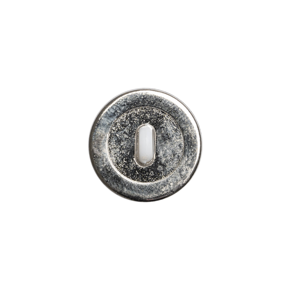 Domed Plastic Shank Back Button - White and Metallic Silver Faceted - 24L/15mm