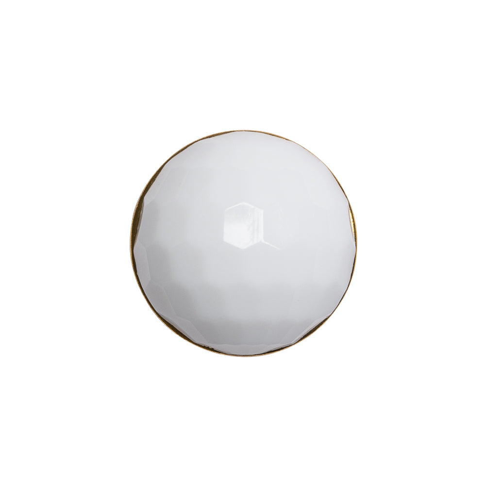Domed Plastic Shank Back Button - White and Metallic Gold Faceted - 32L/20mm