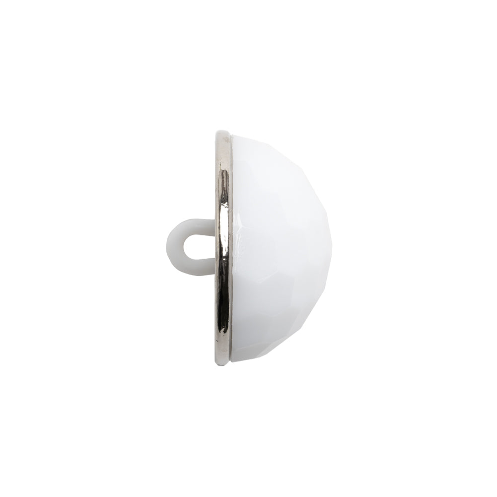 Domed Plastic Shank Back Button - White and Metallic Silver Faceted - 32L/20mm
