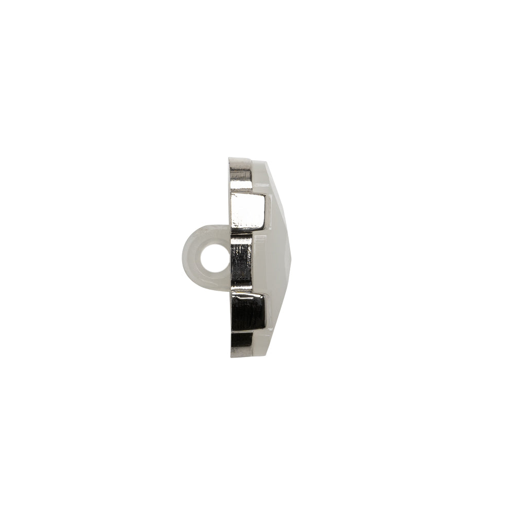 Plastic Shank Back Button - Semi-Translucent White and Metallic Silver Faceted Rounded Rectangle - 24L/15mm