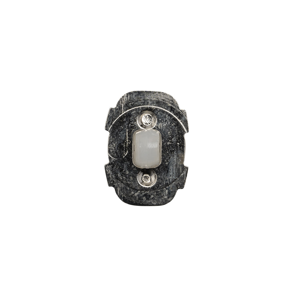 Plastic Shank Back Button - Semi-Translucent White and Metallic Silver Faceted Rounded Rectangle - 24L/15mm