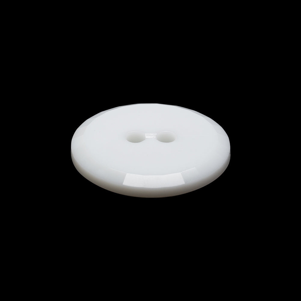 Flat Plastic 2-Hole Button - White Faceted Rim - 36L/23mm
