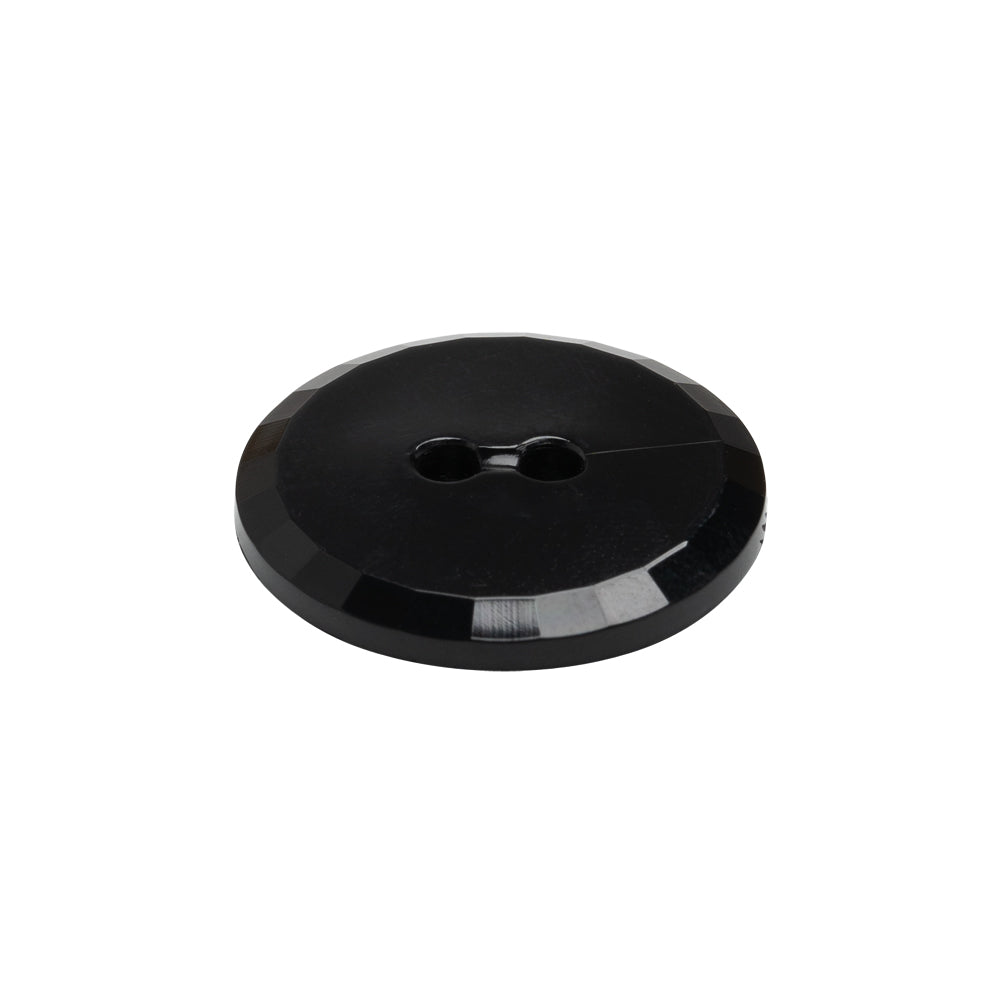 Flat Plastic 2-Hole Button - Black Faceted Rim - 36L/23mm
