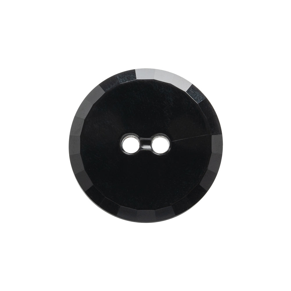 Flat Plastic 2-Hole Button - Black Faceted Rim - 36L/23mm