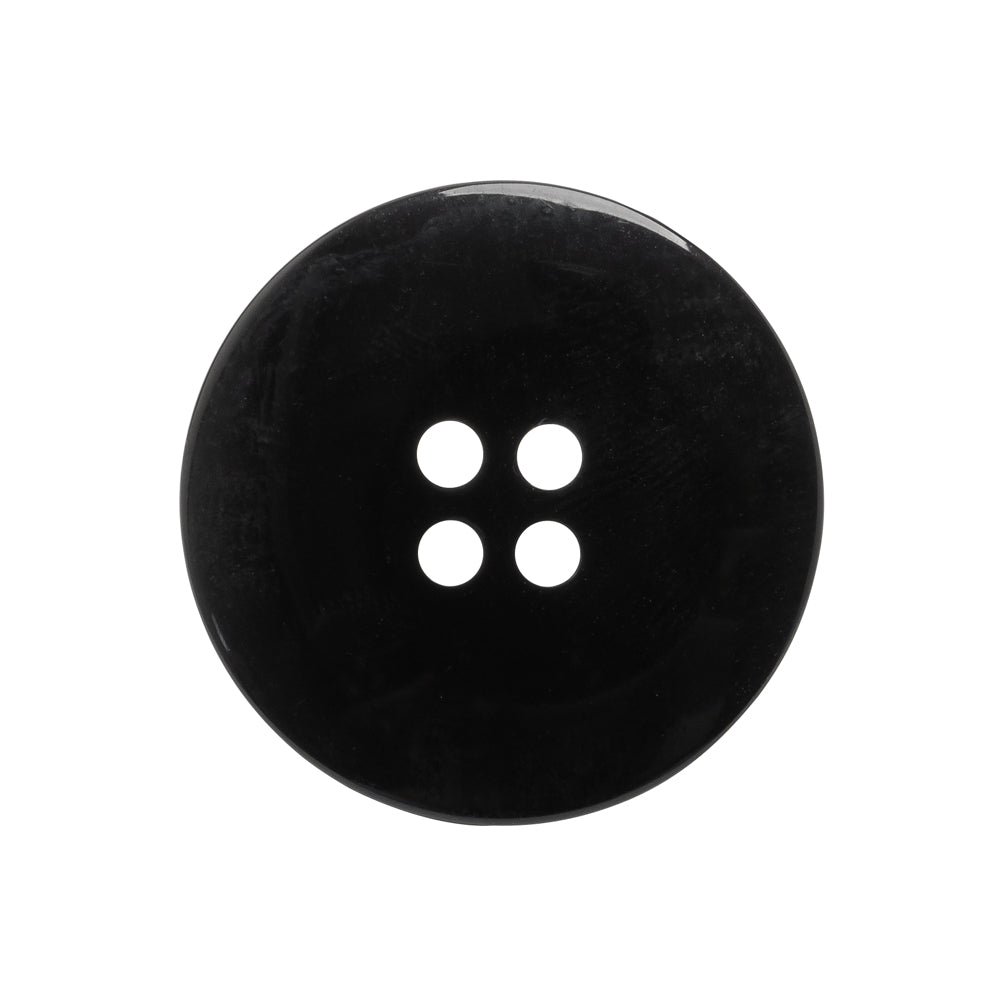 Plastic 4-Hole Button - Black Dish Shaped Matte Rim - 40L/25.5mm