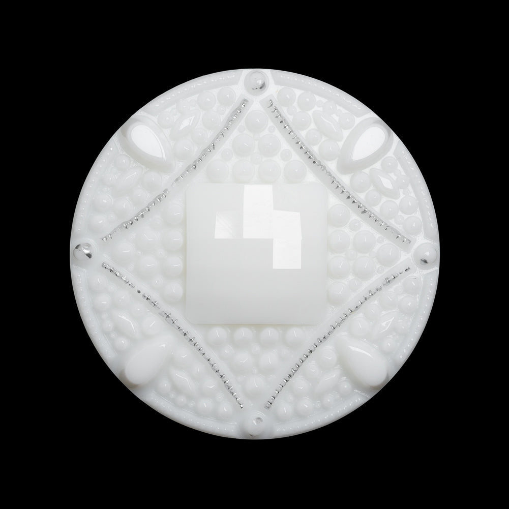 Faceted Plastic Shank Back Button - White and Silver Faux Gems - 44L/28mm