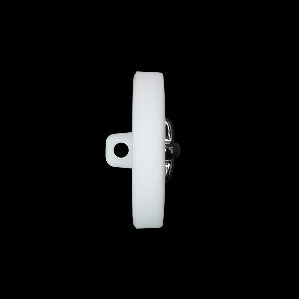 Plastic Shank Back Button - 36L/23mm - White and Metallic Gunmetal Faux Stitched 4-Hole