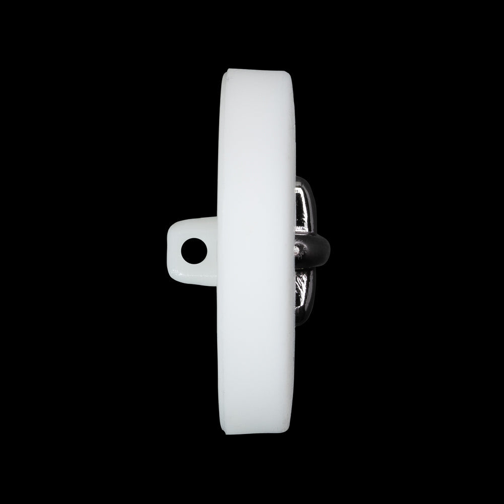 Plastic Shank Back Button - 44L/28mm - White and Metallic Gunmetal Faux Stitched 4-Hole