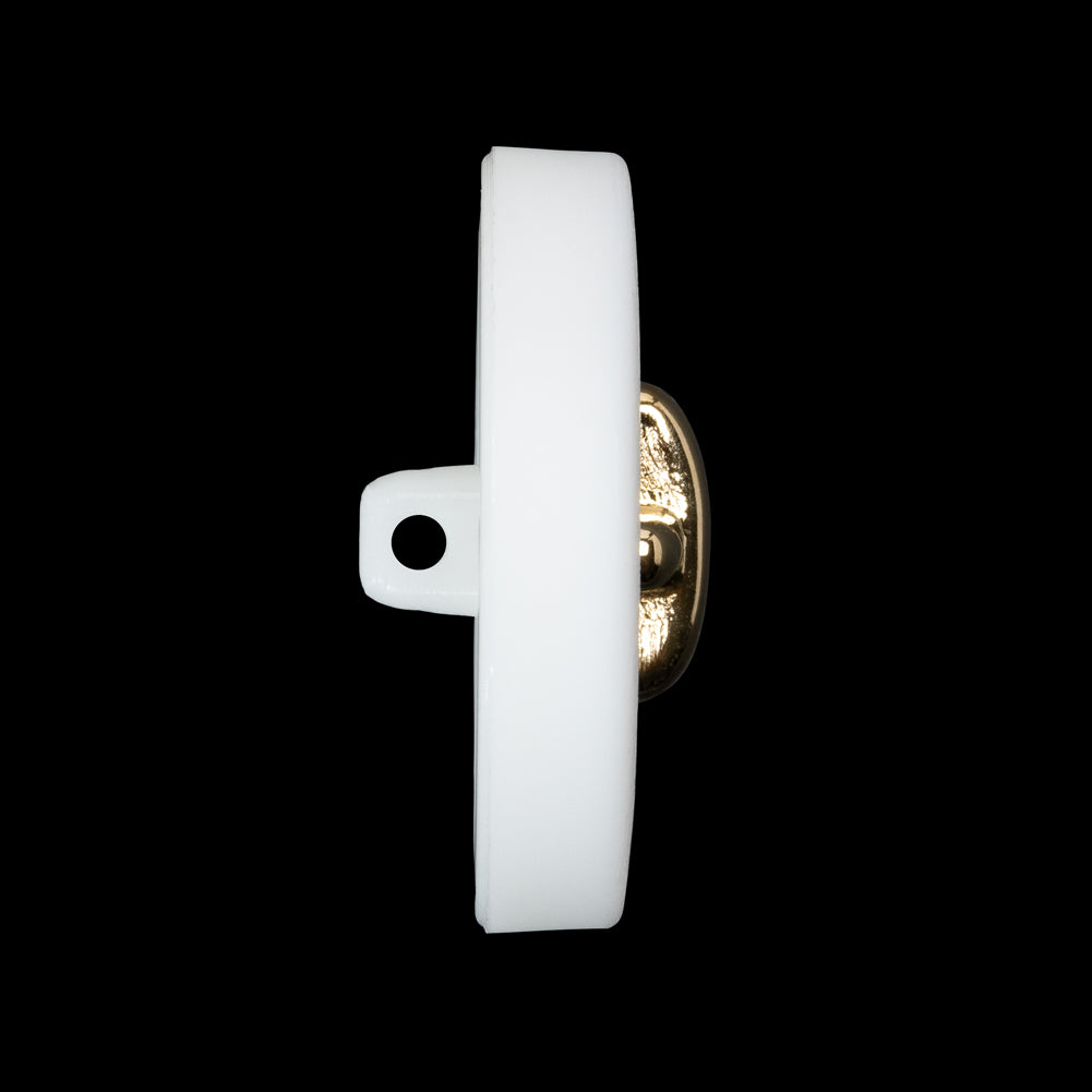 Plastic Shank Back Button - 44L/28mm - White and Metallic Gold Faux Stitched 4-Hole