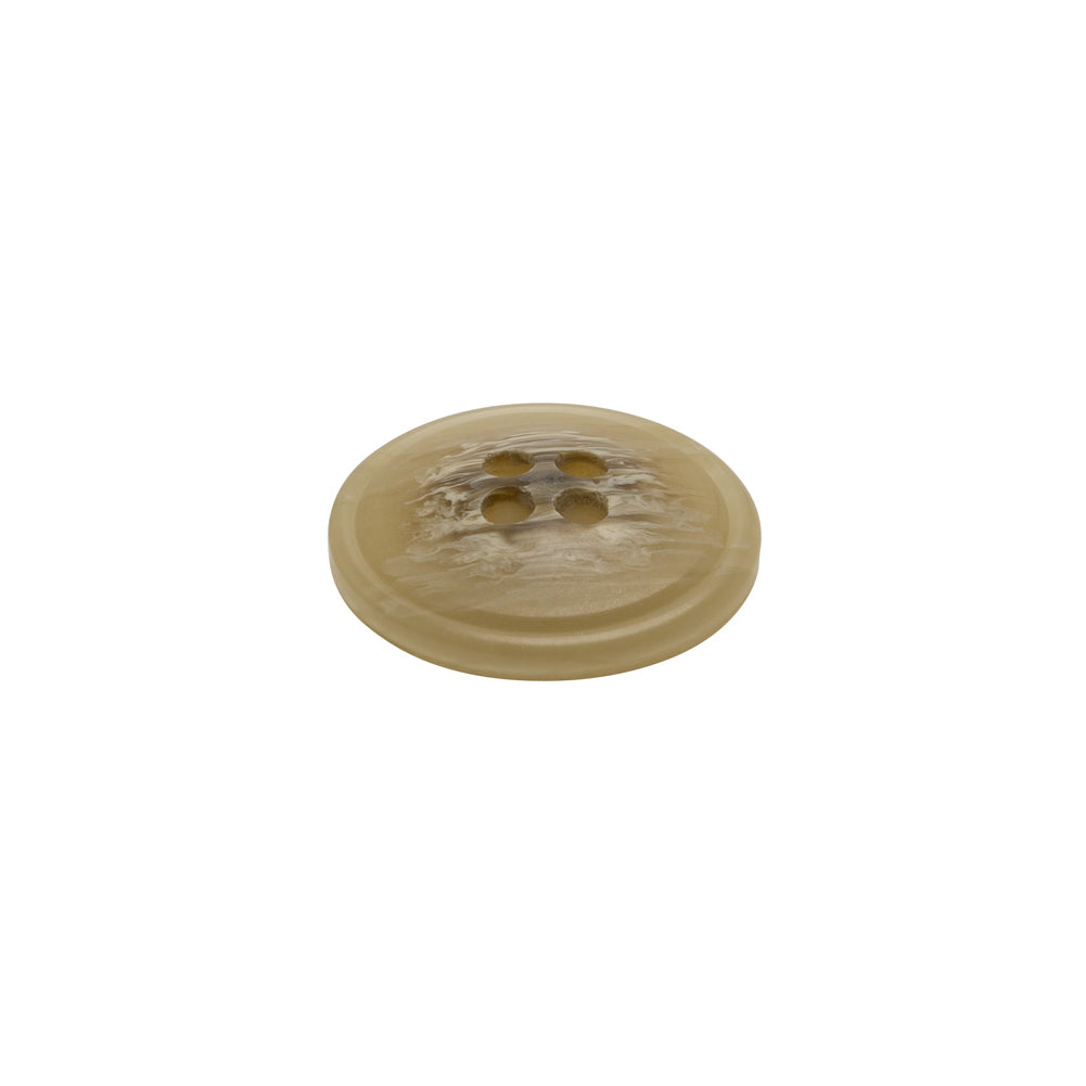 Plastic 4-Hole Button - 24L/15mm - Beige and Brown Striated - Made in Italy