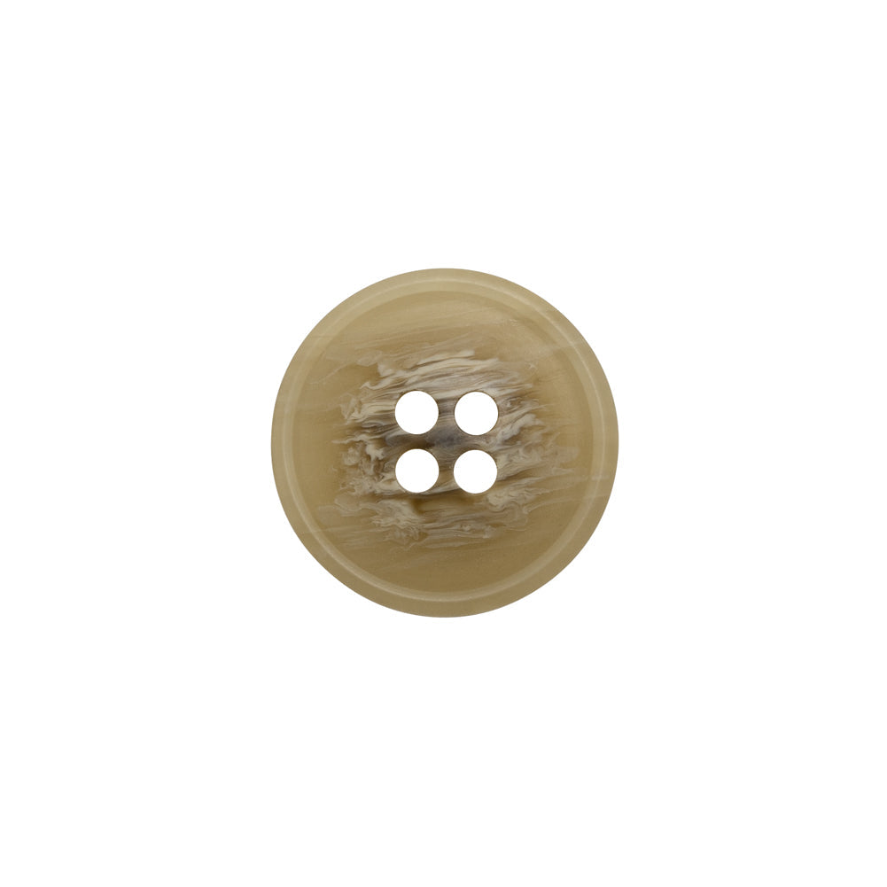 Plastic 4-Hole Button - 24L/15mm - Beige and Brown Striated - Made in Italy