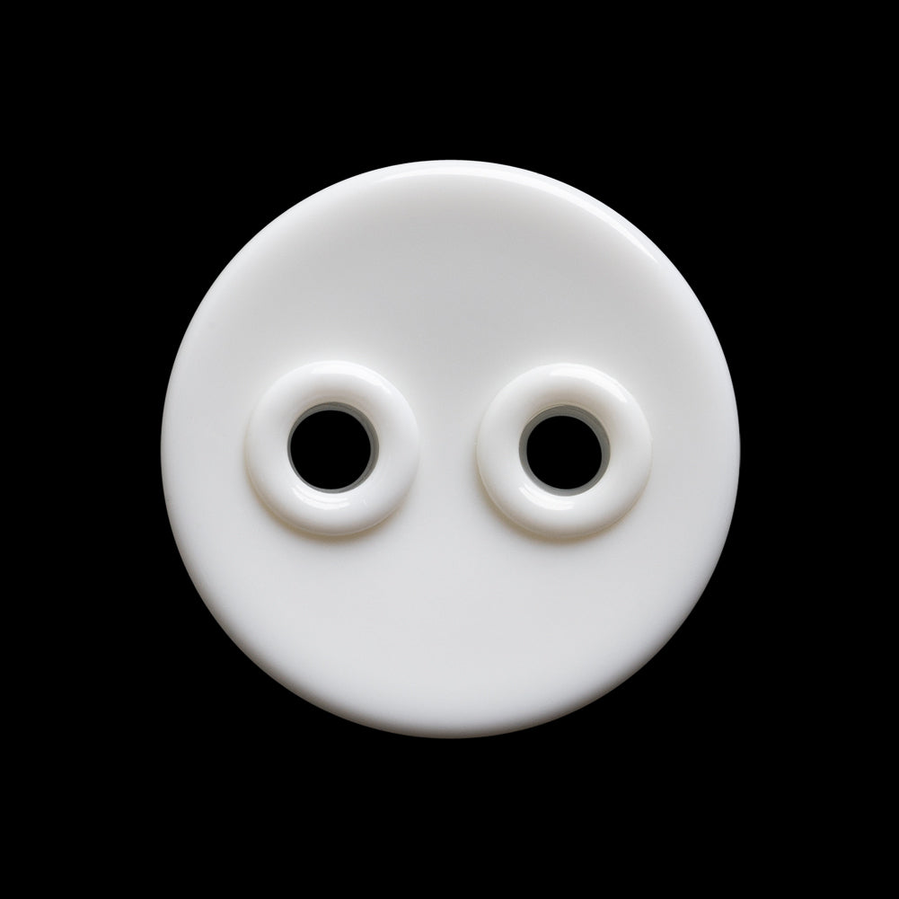 Plastic 2-Hole Button - 40L/25.5mm - White Shallow Dish with White Eyelet Holes