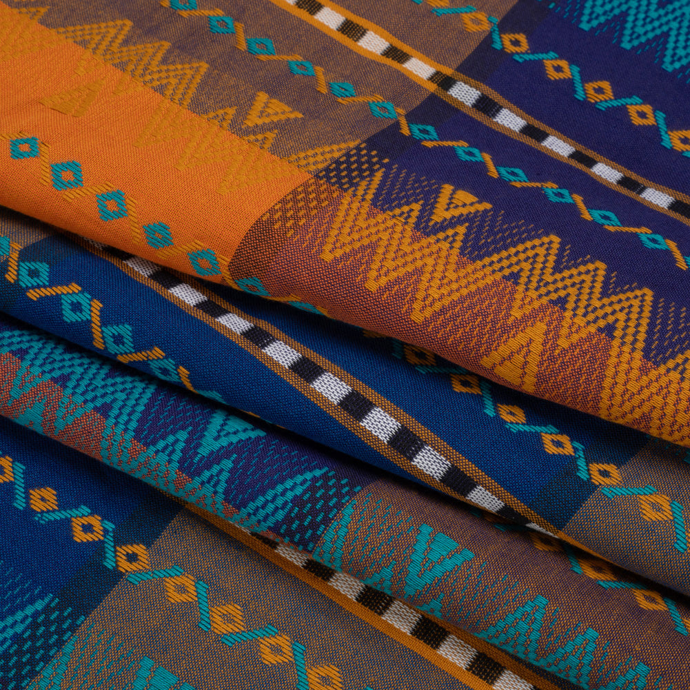 Royal, Orange and Teal Geometric Stripes Cotton and Rayon Jacquard