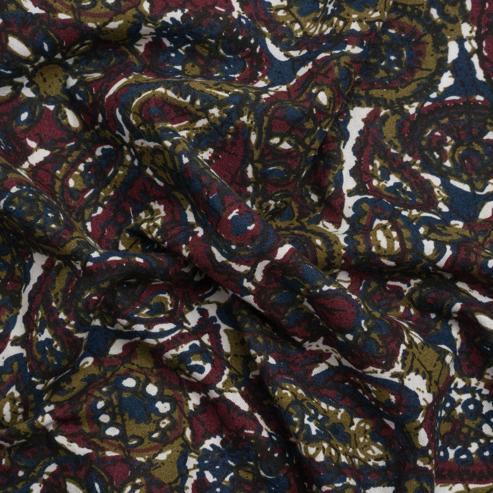 Burgundy, Navy and Olive Paisley Daze Cotton Woven
