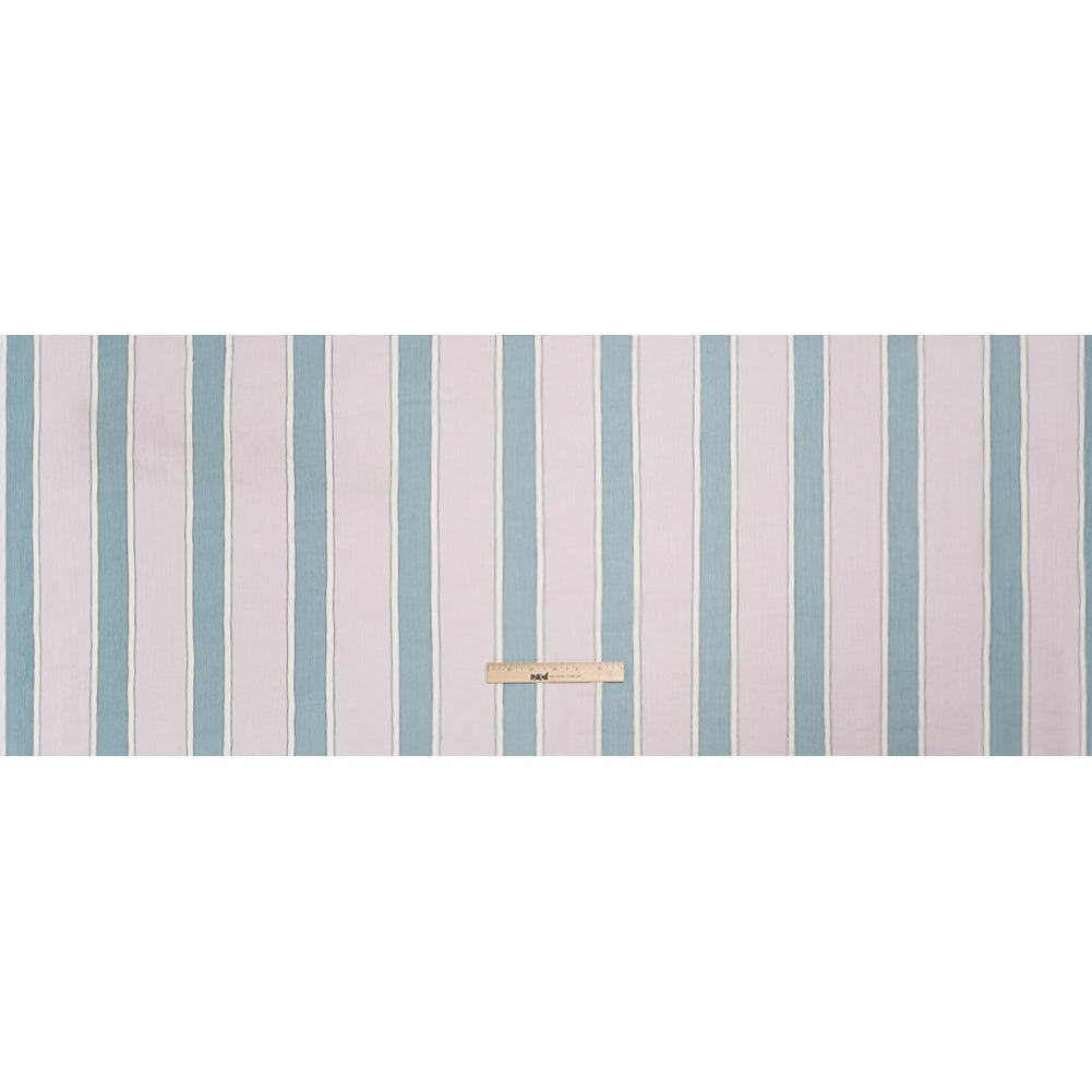 Famous Australian Designer Lilac, French Blue and Cream Striped Crinkled Silk Chiffon