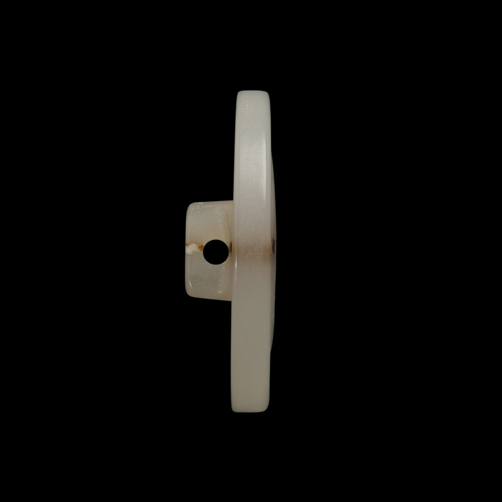 Plastic Shank Back Button - 40L/25.5mm - Ivory and Brown Streak Low Convex